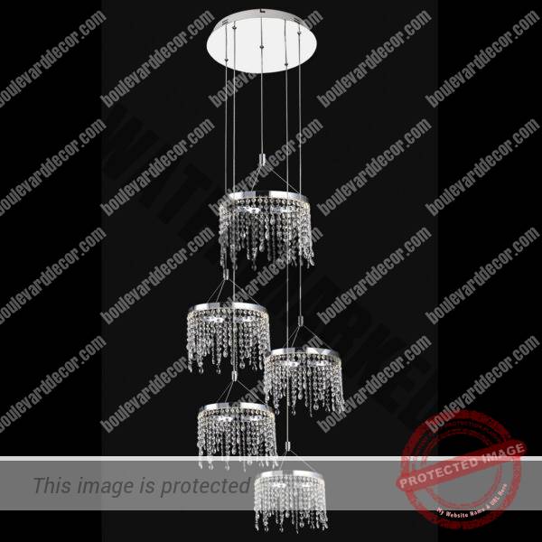 5 Ring Crystal Drop Double Volume Chandelier