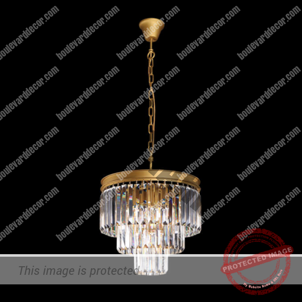 Crystal 3 Tier Chandelier Gold