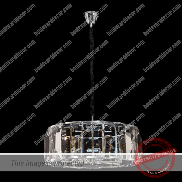 Large Round Chandelier with Rectangular Crystal Slabs