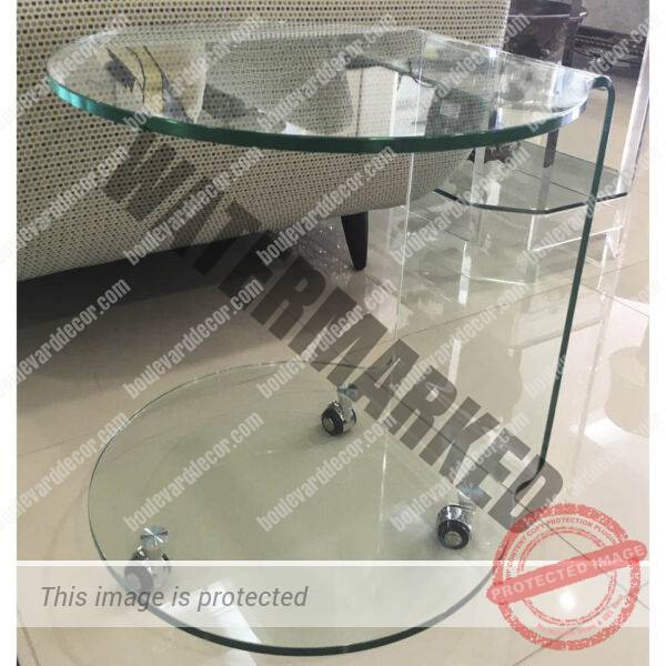 Glass Round Side Table on Wheels